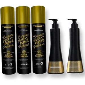 Brazilicious Honey therapy 3 x 1000ml + Organic Gold - Shampoo + Conditoner 2x300ml