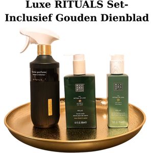 Rituals - Geschenkset - Jing - Hand Wash 300 ml + Kitchen Hand Balm 175 ml + Huisparfum 400 ml + Gouden Dienblad - Cadeau Set - Rituals Producten - Handzeep 300 ml
