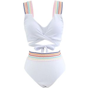Hoge Taille Bikini Tropic - Wit - Mode Dames Zwemkleding - Badpak