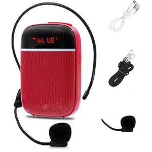 Equivera spraakversterker - Portable Bluetooth Voice Amplifier - Mini Speaker with Cable, Rechargeable with Microphone, Ideal for Teachers, Tour Guides, Tour Buses, and More (Red)