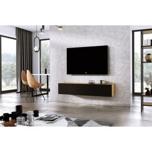 Meubel Square - TV meubel DIAMOND - Eiken / Mat Zwart - 150cm - Hangend TV Kast