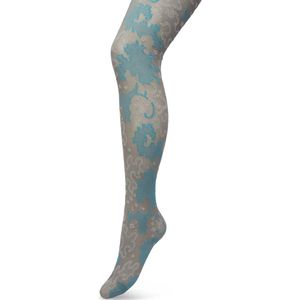 Bonnie Doon Grafische Panty 60 Denier Grijs/Blauw Dames maat S/M - Grafische Print - Gladde Naden - Maximaal Draagcomfort - Ornament Tights - Chique Panty - Feestelijk - Grey - BP221909.235