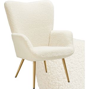 tectake® Oorfauteuil in Scandinavische stijl - Teddystoel Hygge - Bouclé stoel voor woonkamer, slaapkamer - Loungefauteuil - Draagvermogen tot 150 kg - creme goud