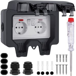 White-Label Buitenstopcontact - Buitenstopcontacten Waterdicht - Tuincontactdoos - Dubbel - Zwart