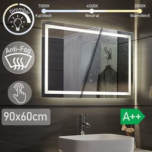Spiegel - Spiegel met verlichting - Badkamerspiegel - LED - Koper en loodvrij - 90 x 60 cm - Glas