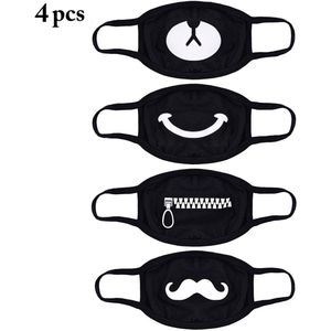 Gezichtsmasker Katoen – Ademend – 20x9cm – 4-Pack – Zwart