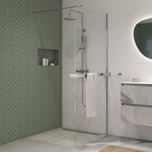 Saqu - Modulo - Inloopdouche - Helder Glas - 90x210 cm - Inclusief Antikalk en Handdoekhouder Chroom