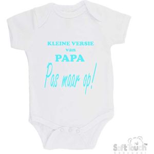 100% katoenen Romper ""Kleine versie van papa Pas maar op!"" Unisex Katoen Wit/aquablauw Maat 62/68