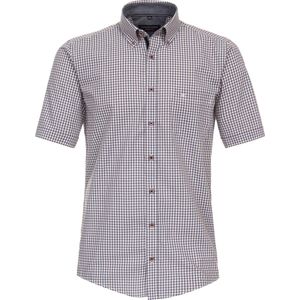 CASA MODA Sport casual fit overhemd - korte mouw - dobby - blauw met wit en rood geruit - Strijkvriendelijk - Boordmaat: 39 - 40