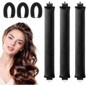 PromoHome Hitteloze Haarkrulspelden Set - 3 Zachte Flanelen Rollers voor Krullen Zonder Warmte - Slaapkrullen voor Alle Haartypes - Zwarte Krulspelden Hoofdband