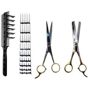 haarsnijkam, schaarsnijder over kam, haarsnijgereedschap, haarsnijhulp, haarsnijset, kapperskammenset (voordeelpakket zwart)