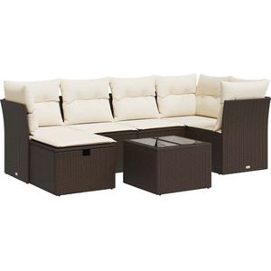 vidaXL - 7-delige - Loungeset - met - kussens - poly - rattan - bruin