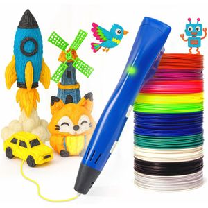3D&Print 3D Pen Starterspakket Kinderen - 3 D Pen Starterskit met 10x PLA Filament 1.75 mm - Blauw