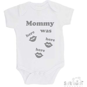 100% katoenen Romper ""Mommy was here here here"" Unisex Katoen Wit/grijs Maat 56/62