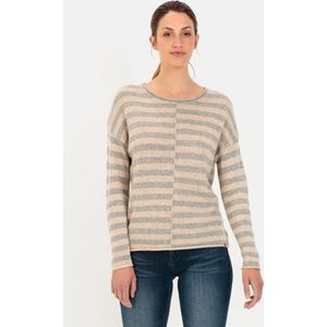 camel active Gebreide trui met gestreept patroon - Maat womenswear-XXL - Grijs Beige