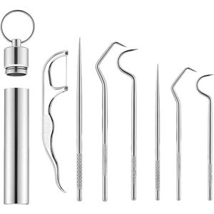 Herbruikbare roestvrijstalen tandenstokers set van 7 - Draagbare, duurzame en gepolijste tandenstokers voor kamperen en picknicks