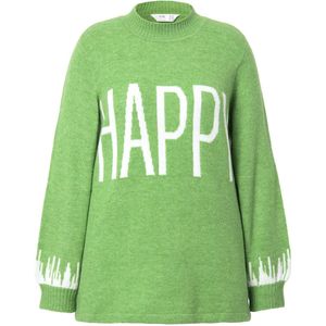 Angel of Style - Dames - Trui HAPPY-statement lange ballonmouwen - Mintgroen - Maat 54+