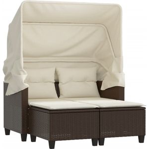 vidaXL Tuinbank 2-zits met luifel en voetenbank Tuinbank - Lounge Set - Buitendecoratie - Outdoor Furniture - Patioset - Gardenfurniture - Relaxstoel - Zitzak