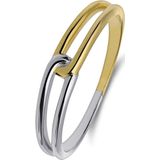 Lucardi Dames Zilveren bicolor ring twist voor dames - Ring - 925 Zilver - Zilver- en goudkleurig - 18 / 57 mm