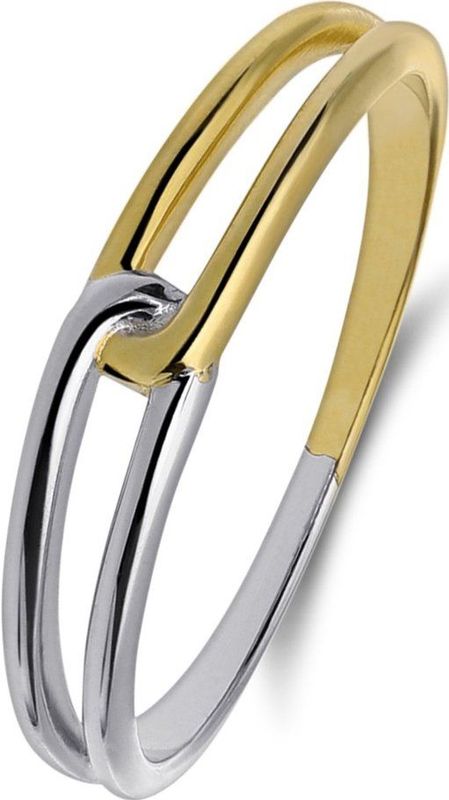 Lucardi Dames Zilveren bicolor ring twist voor dames - Ring - 925 Zilver - Zilver- en goudkleurig - 18 / 57 mm