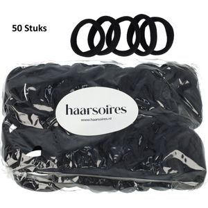 Haarsoires Haarelastieken basic - Endless 4cm - Zwart - Set van 50 - Eenvoudige Haar Elastieken voor Dagelijks Gebruik