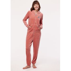 Woody onesie velours unisex - roze gestreept - haas - 232-10-ONE-V/925 - maat S