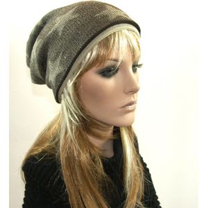 Wintermuts beanie unisex van viscose met sterren kleur beige bruin maat one size