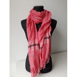 Sjaal - dames - rood - wit - zwart - 75 x 190 cm - geruit - sjaaltje - omslagdoek