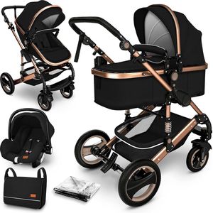 Goodivery -Kinderwagen - Kinderwagen 3 in 1 Combo - kinderwagens - wandelwagen- 48 x 110 x 65 - Zwart/Koper Goud