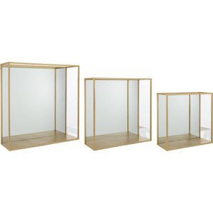 J-Line set van 3 Muurrek Spiegel Vierkant - metaal/glas - goud