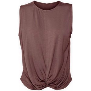 Namastae® Yoga top dames | Yoga kleding dames shirt | Sport shirt geknoopt | Kort topje | Taupe | Maat XS