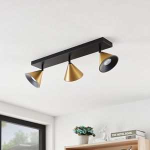 Lucande - plafondlamp design - 3 lichts - ijzer - H: 15.1 cm - GU10 - mat zwart, messing geborsteld