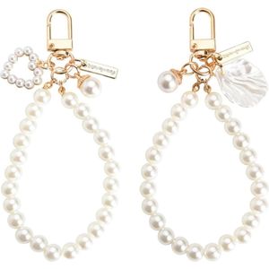 2 stuks prachtige gouden parelsleutelhangers met armbanddesign - ideaal als tas charme of sleutelhanger voor vrouwen (wit)