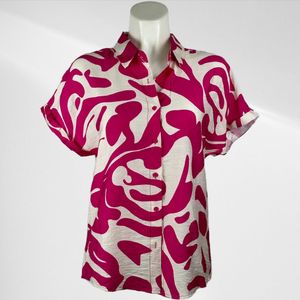 Suzzy Emilly - Donkerroze Patroon Blousje met Korte Mouwen - Luchtig & Comfortabel - in 3 maten beschikbaar