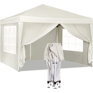 Party Tent - Opvouwbaar - EasyUp - Paviljoen voor Buiten - Tuinfeest - 3x3m - Waterdicht - UV Bestendig - Beige