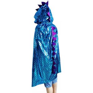 Dinosaurus Cape - Blauw - Dino Verkleedset - Draken Verkleedkleding - Verkleedkleding Meisje - Verkleedkleren Jongen - Kostuum - Carnaval - Halloween - Kinderfeestje - Verkleedpak - Verkleedset - Capuchon