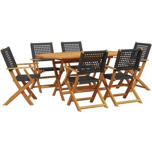 vidaXL 7-delige Tuinset - Rattan & Hout - Zwart Tuinset - Acacia Hout - Buitendecoratie - Eetkamerset - Terrasmeubel