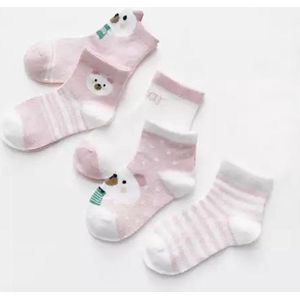 5 paar New born Baby sokken - set babysokjes - 0-6 maanden - Roze Babysokken - Beer - Beertje - Multipack - Dierensokken - Kraamcadeau voor Jongen of Meisje - Babyshower Cadeau - Kraammand