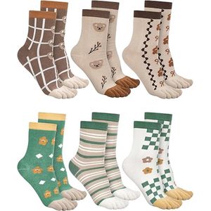 Sokken - Vijfvingerige sokken - Huissokken - Thuissokken - 6 Paren Vrouwen Teensokken - Leuke Katoenen Sokken - Lage Slipper Sokken Met Versterkte Hiel en Teen