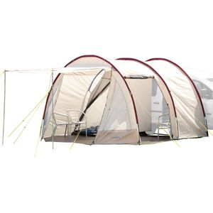 Skandika Camper Tramp Bus Voortent – Tunneltenten - Tenten - Zonneluifel - 2 persoons campingtent – 2.1 m stahoogte - 370 x 320 cm - 11m² woonoppervlakte - 3000 mm waterkolom – Tent voor auto, bus, van, bestelbus, campingwagen – sand