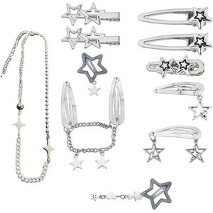 10-delige sterrenhaarclips en 1-delige sterketting metalen haarclips - Modieuze en eenvoudige haarclips kledingaccessoires