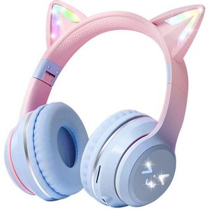 SANORUM Draadloze Koptelefoon Over-Ear voor Kinderen - RGB LED lampjes - Bluetooth 5.1 - 60dB ruisonderdrukking - Micro SD poort - opvouwbare over-ear hoofdtelefoon - Blauw