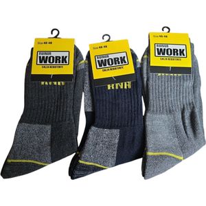 Ruinur Work Sokken - Heren Sokken - Hoge Werksokken - 3 Paar - Maat 40-46 - Lichtgrijs/Blauw/Donkergrijs