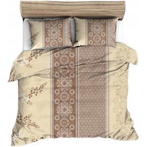 Flanel Dekbedovertrek 160x200cm - Beige Bruine Verticale Strepen