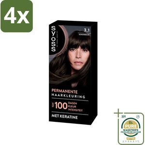 SYOSS - Permanent Coloration 3-1 - Haarverf - Permanente Haarkleuring - Donkerbruin - Grijsdekking - Voordeelverpakking - 4 stuks - Grijsdekking - Keratine