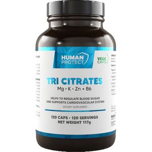 Human Protect - Tri Citrates - 120 caps - 120 doseringen - Magnesium Citrate - Magnesium Citraat - Potassium Citrate - Potassium Citraat - Zinc Citrate - Zink Citraat - Vitamine B6