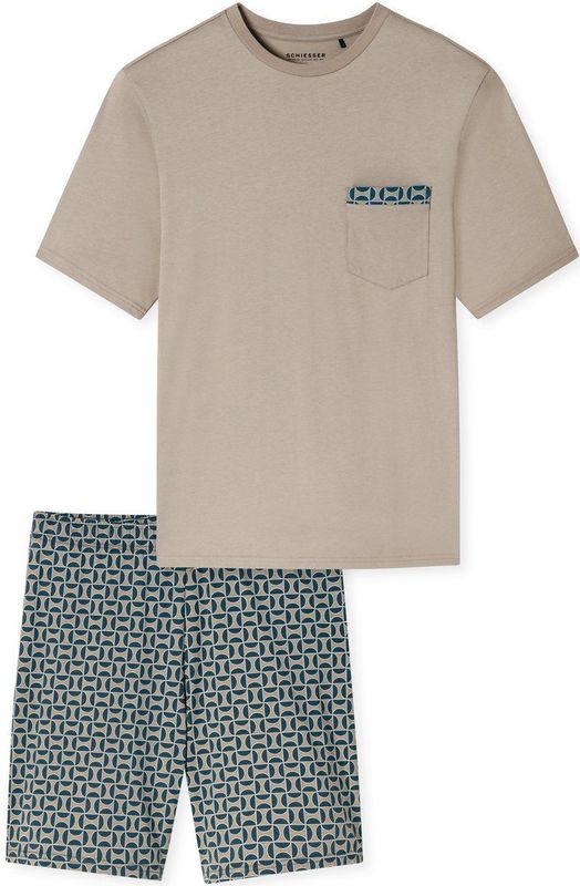 SCHIESSER - Comfort Nightwear - Pyjama kort - Lichtbruin / Petrol - 2-delig