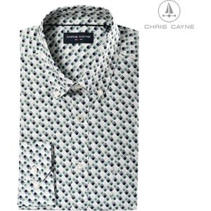 Chris Cayne overhemd met borstzak - maat 4XL - blouse lange mouw - 1011 wit/groen print - grote maten