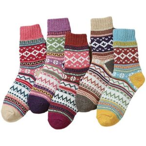 Warme Sokken - Huissokken - Set van 5 paar - Dames/Heren - Warme Winter Sokken set - Thuissokken - Verwarmde sokken - Dikke Sokken - Slofsokken - Vintage Winter Sokken - Fluffy Sokken - maat 35-40