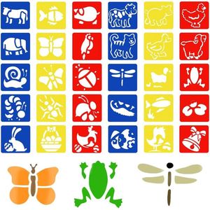 30 stuks herbruikbare tekensjablonen voor kinderen - Dierenstencilset plastic schildersjabloon in verschillende vormen - Kleurrijk en educatief